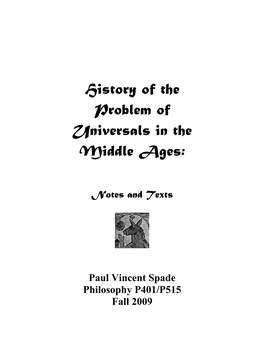 History of the Problem of Universals in the Middle Ages: Notes and Texts