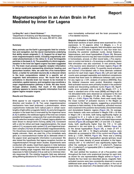 Magnetoreception in an Avian Brain in Part Mediated by Inner Ear Lagena