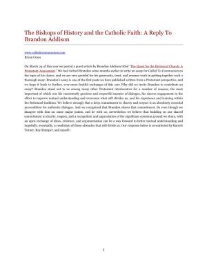 The Bishops of History and the Catholic Faith: a Reply to Brandon Addison Bryan Cross