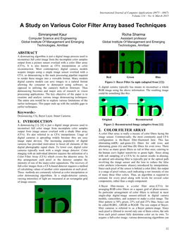 A Study on Various Color Filter Array Based Techniques