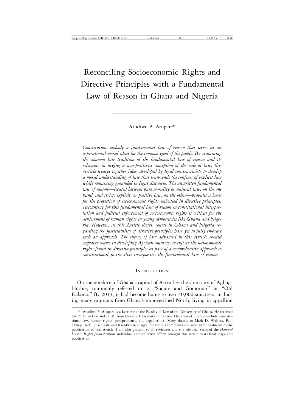 Reconciling Socioeconomic Rights and Directive Principles with a Fundamental Law of Reason in Ghana and Nigeria