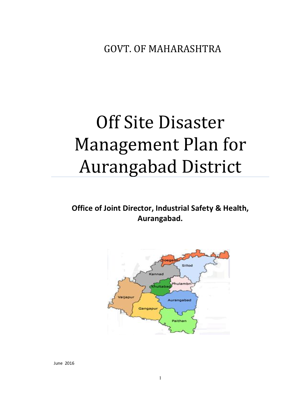 Off Site Disaster Management Plan for Aurangabad District