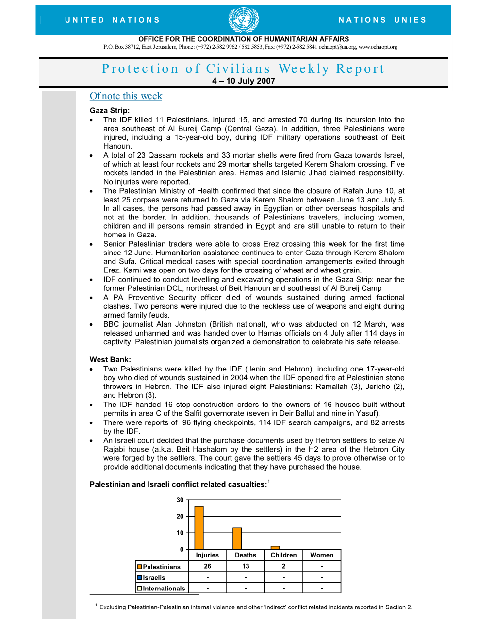 Protection of Civilians Weekly Report