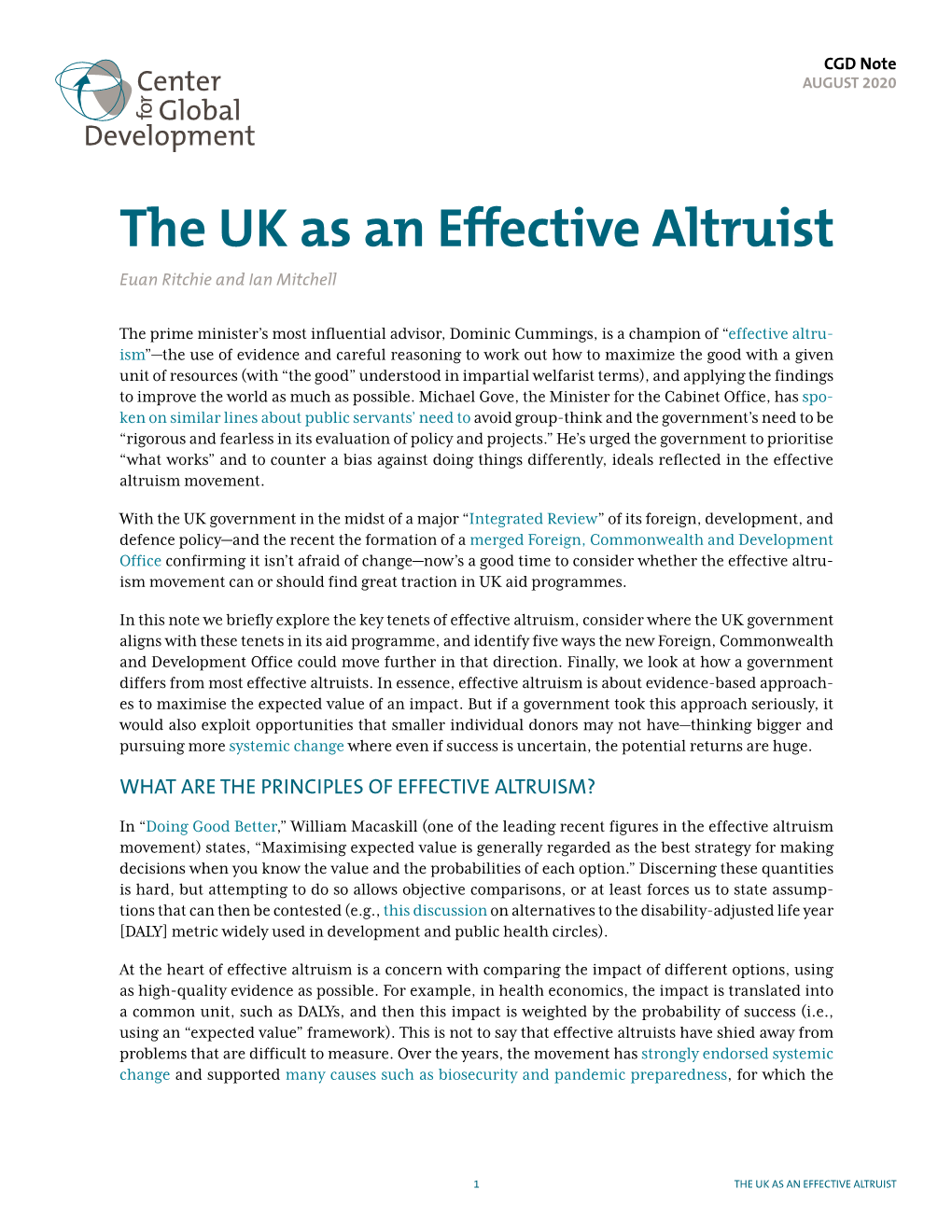 The UK As an Effective Altruist Euan Ritchie and Ian Mitchell