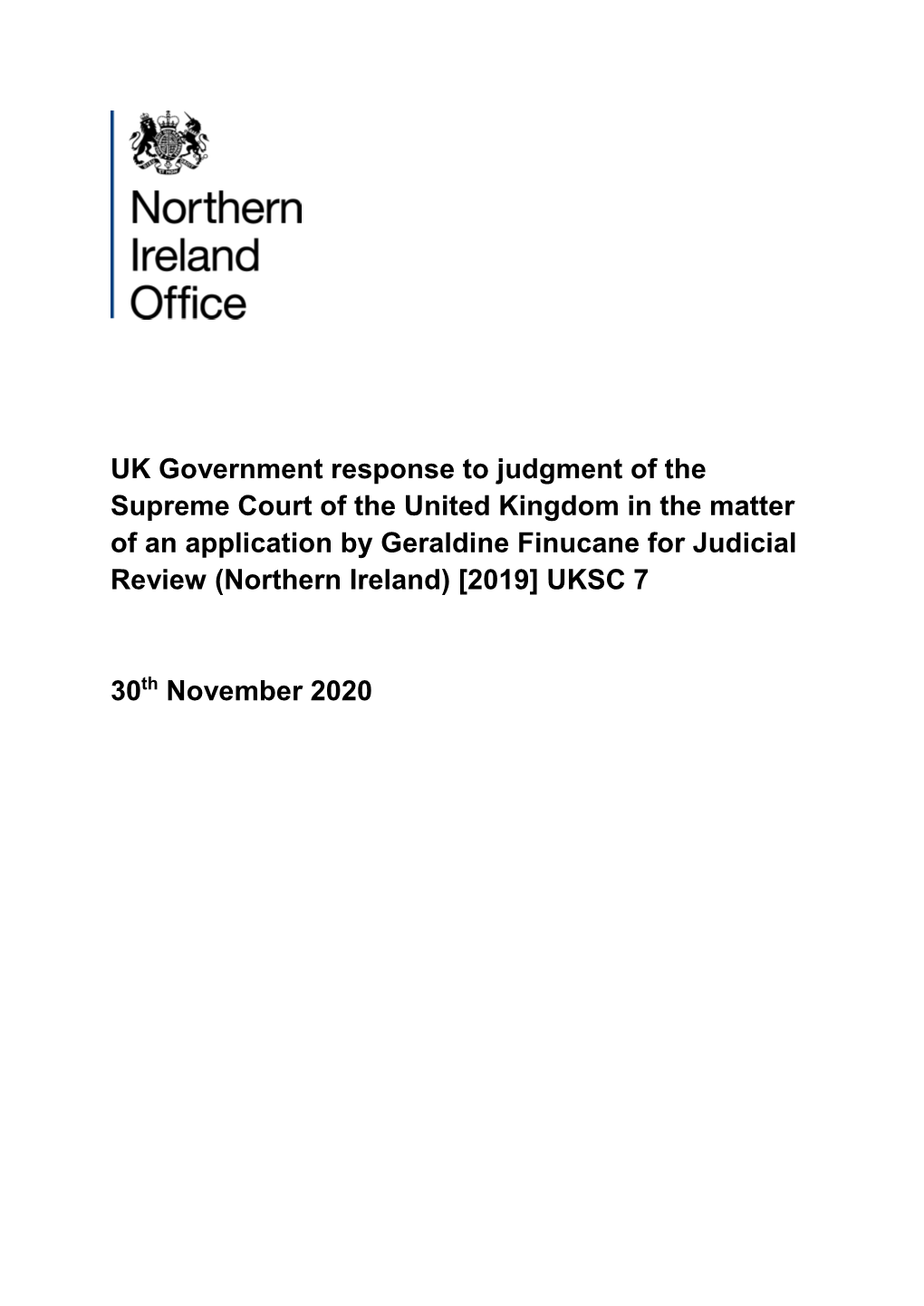 UK Government Response to Judgment of the Supreme