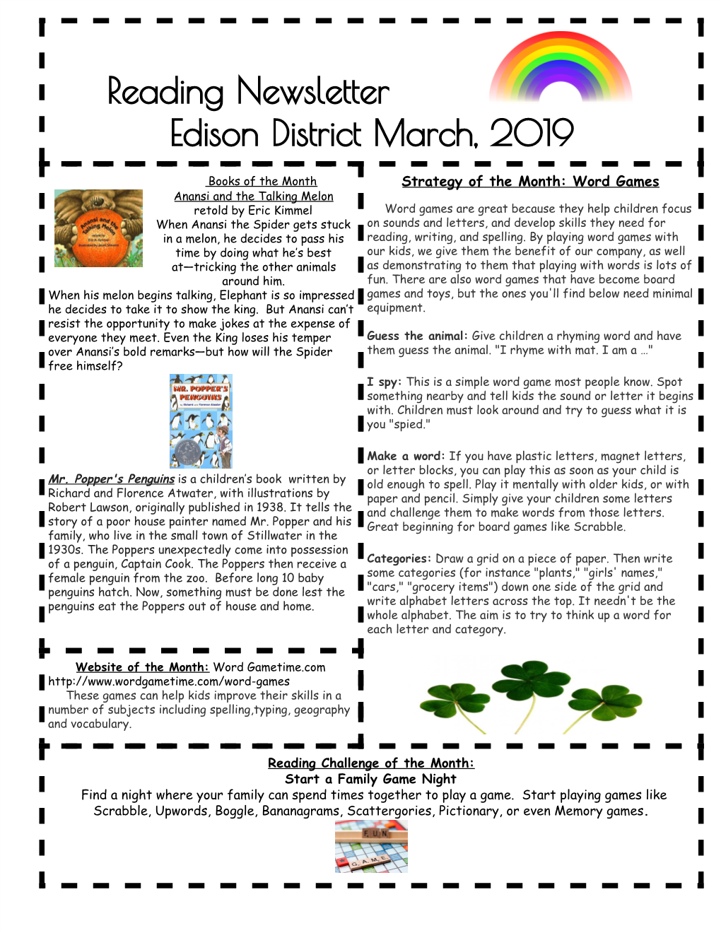 Reading Newsletter Edison District March, 2019