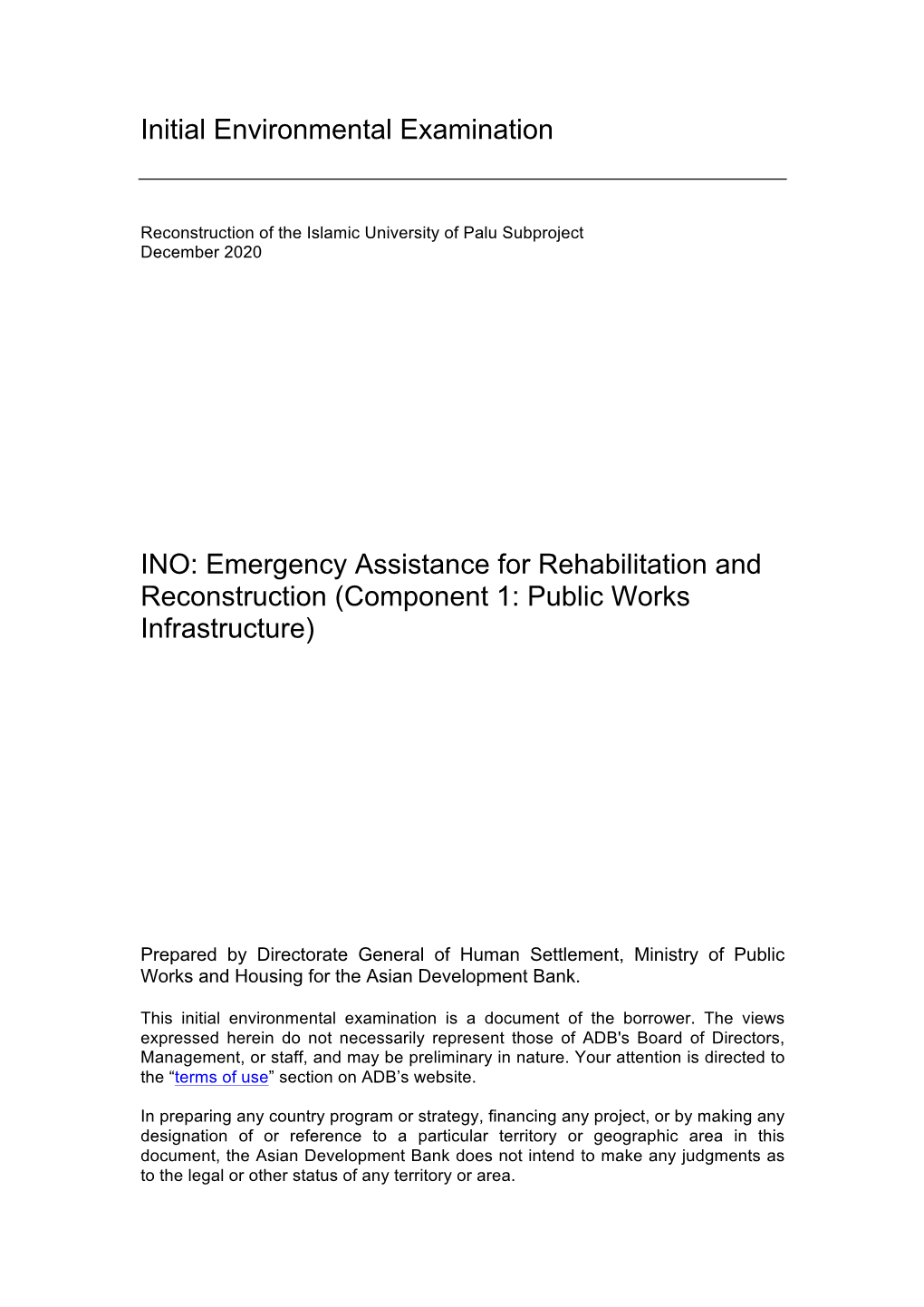 Emergency Assistance for Rehabilitation and Reconstruction (Component 1: Public Works Infrastructure)