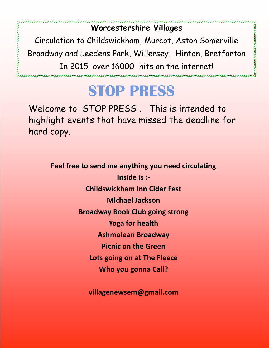 STOP PRESS Welcome to STOP PRESS