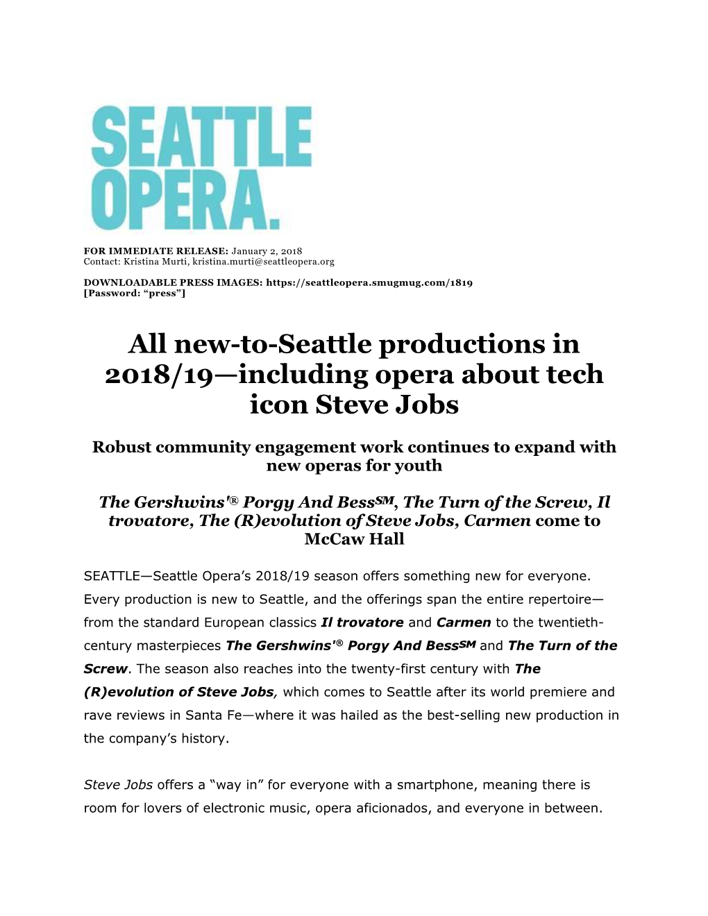 All New-To-Seattle Productions in 2018/19—Including Opera About Tech Icon Steve Jobs