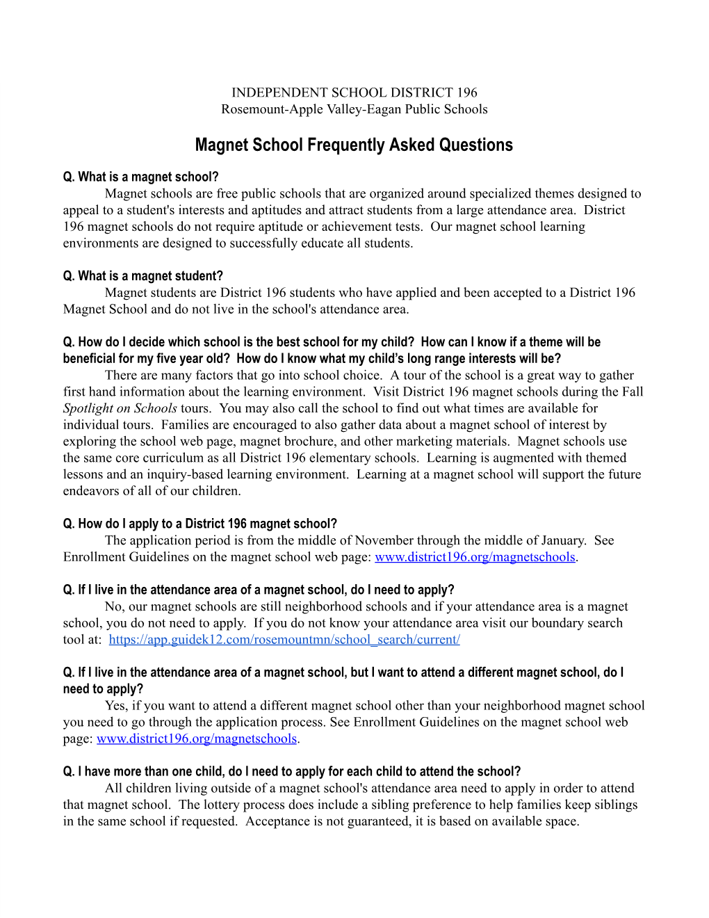 Magnet School Frequently Asked Questions