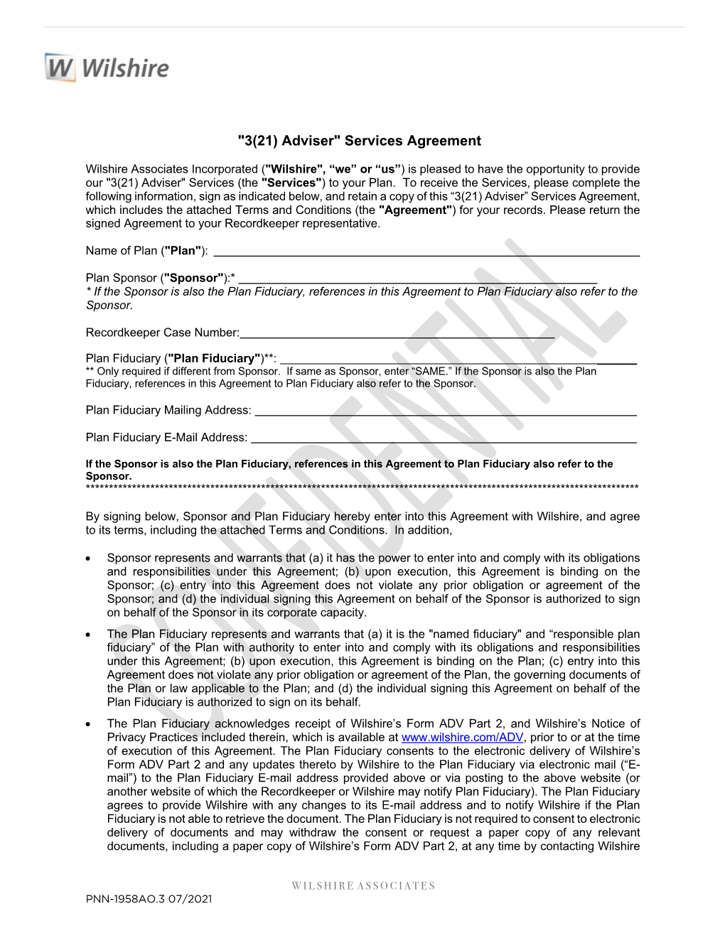 "3(21) Adviser" Services Agreement