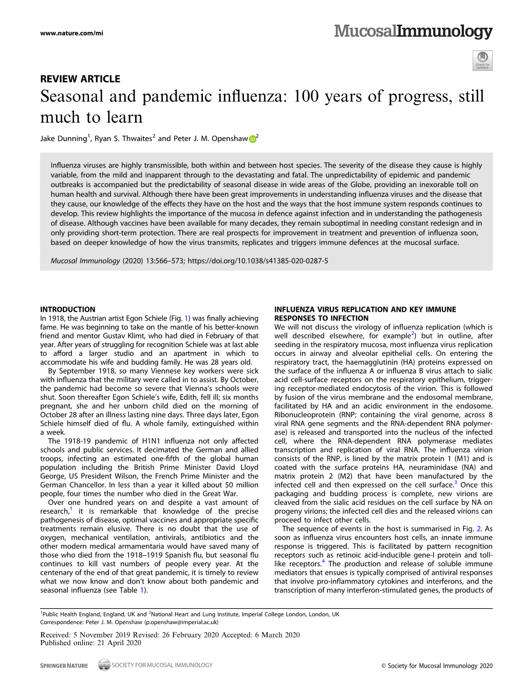 Seasonal and Pandemic Influenza