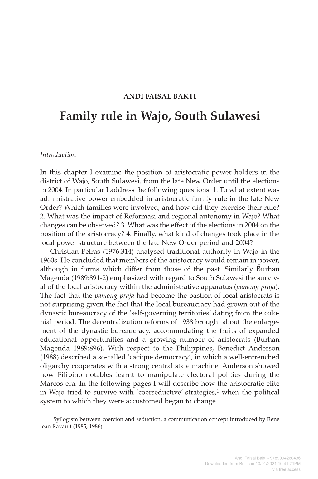 Family Rule in Wajo, South Sulawesi