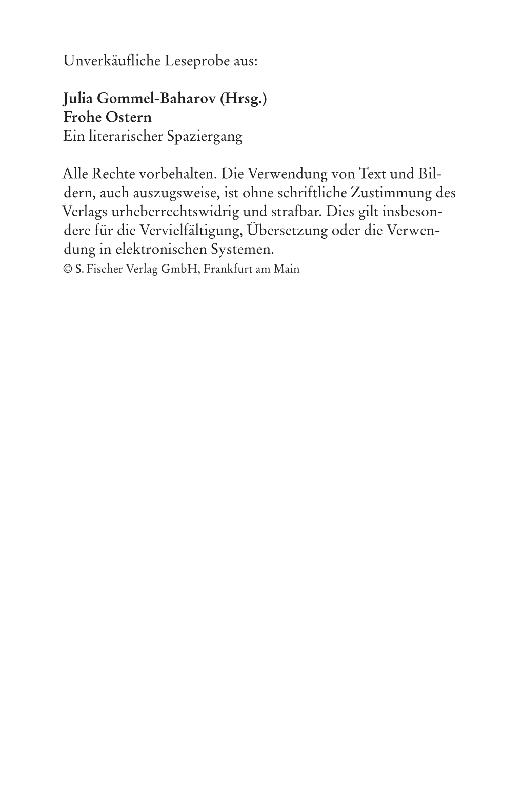 Unverkäufliche Leseprobe Aus: Julia Gommel-Baharov (Hrsg.) Frohe