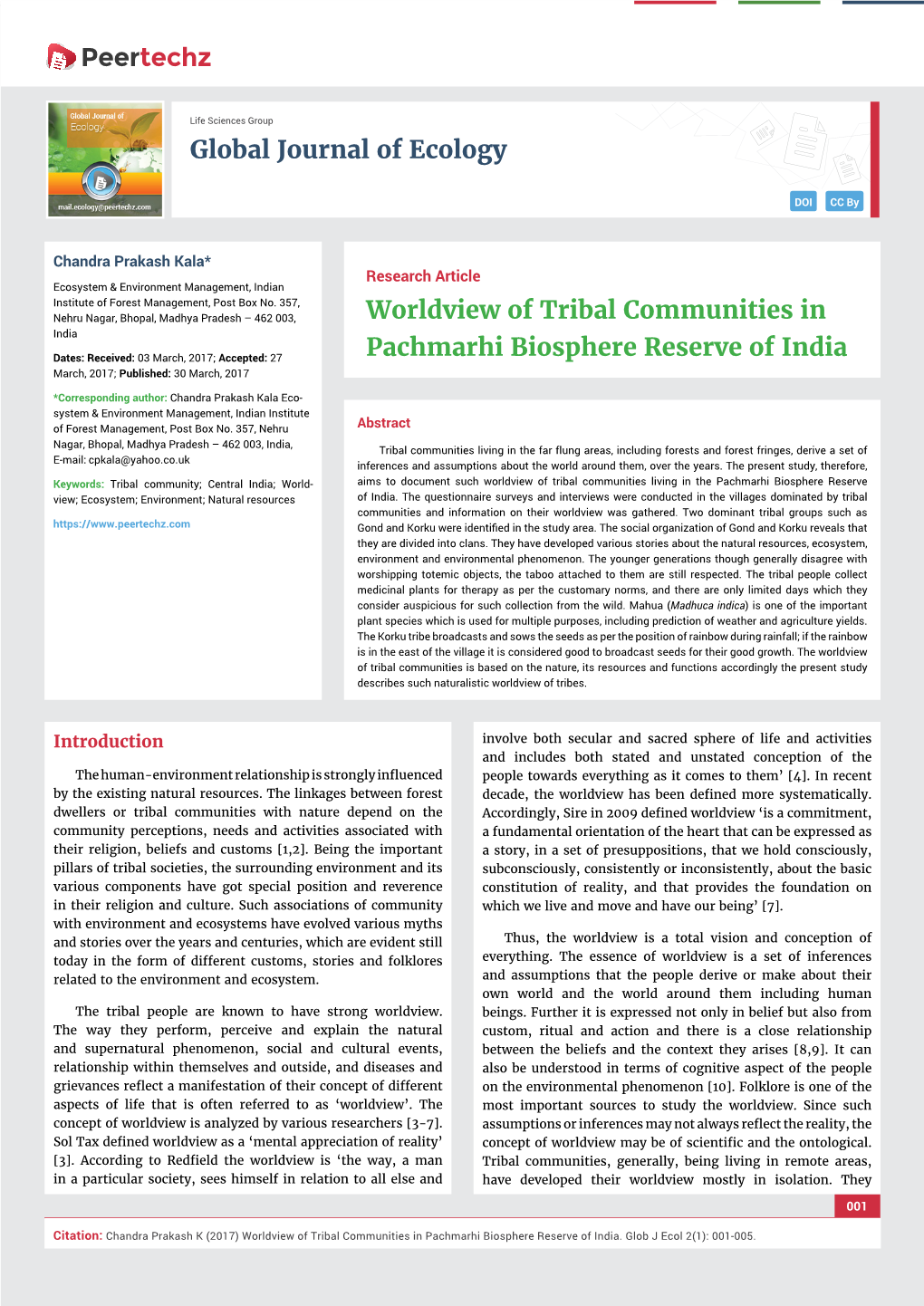 Worldview of Tribal Communities in Pachmarhi Biosphere Reserve of India