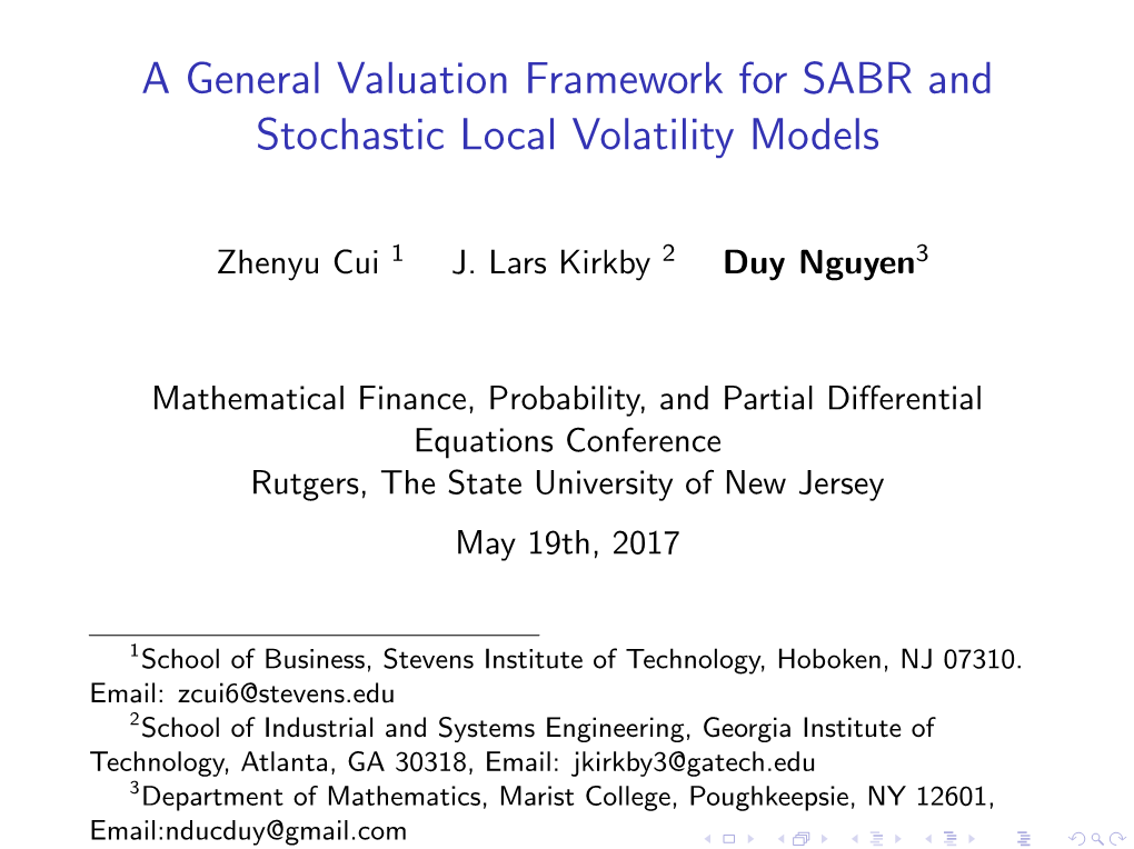 A General Valuation Framework for SABR and Stochastic Local Volatility Models