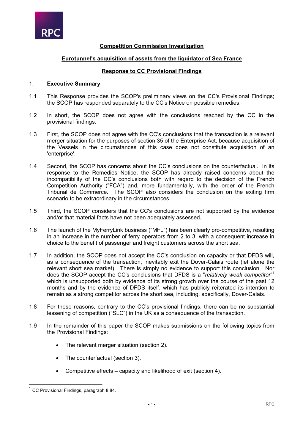 Competition Commission Investigation Eurotunnel's Acquisition of Assets