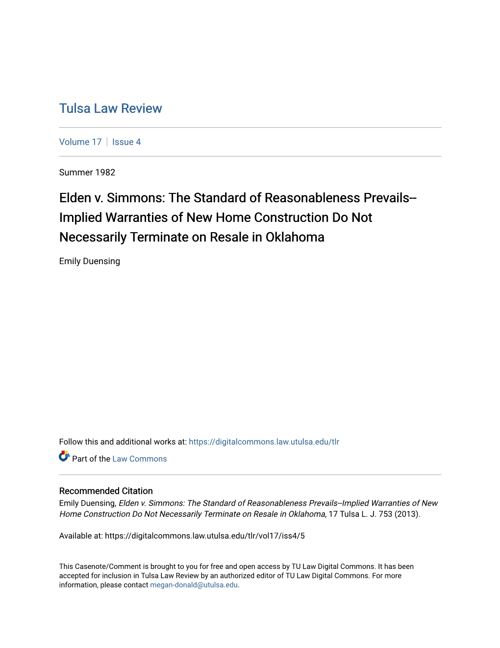 Implied Warranties of New Home Construction Do Not Necessarily Terminate on Resale in Oklahoma
