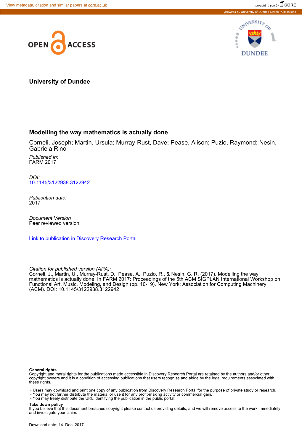 University of Dundee Modelling the Way Mathematics Is Actually Done