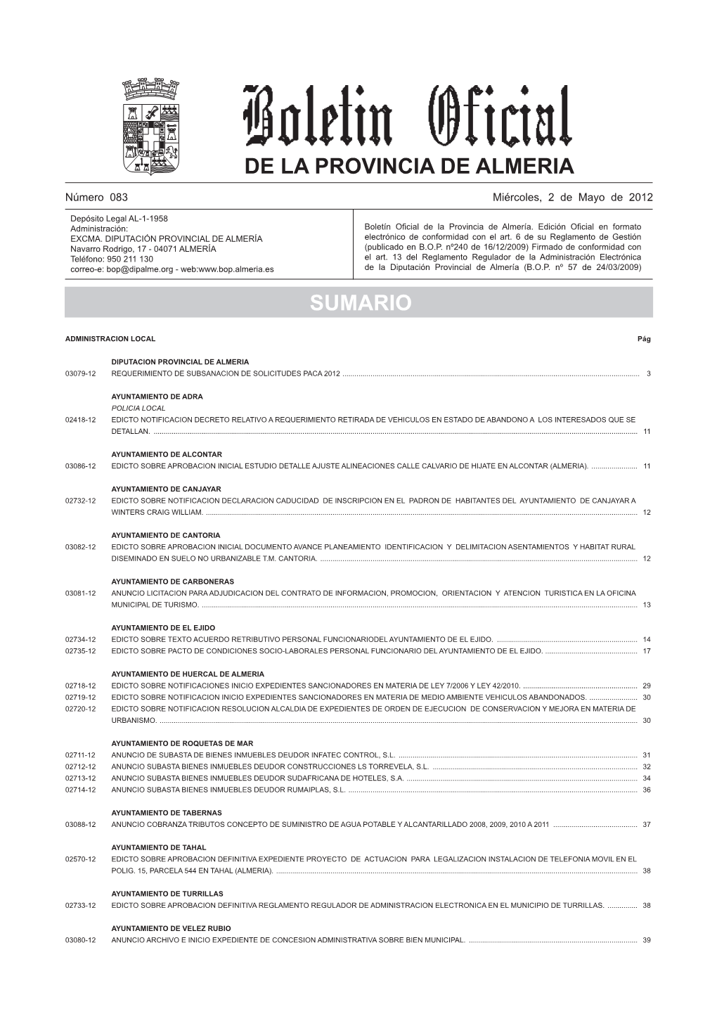 De La Provincia De Almeria Sumario