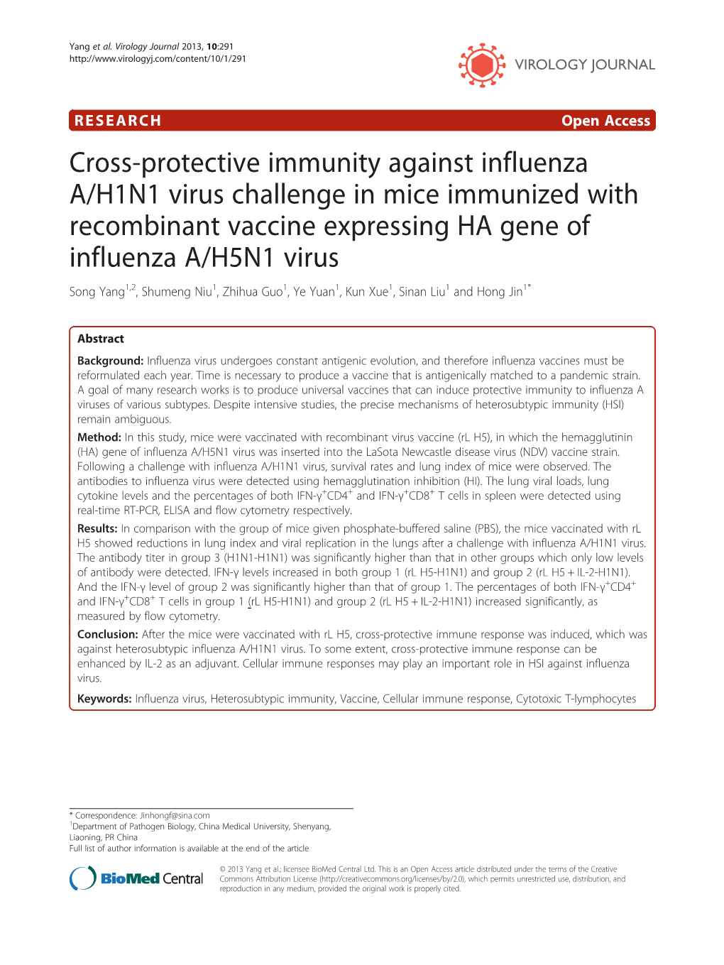 Cross-Protective Immunity Against Influenza A/H1N1 Virus Challenge in Mice Immunized with Recombinant Vaccine Expressing HA Gene