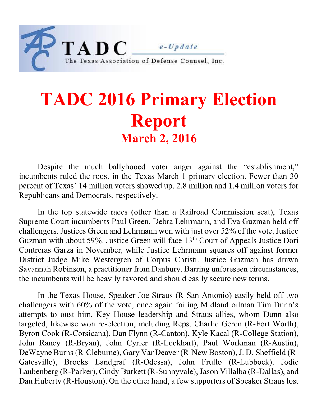 Primary Election Report