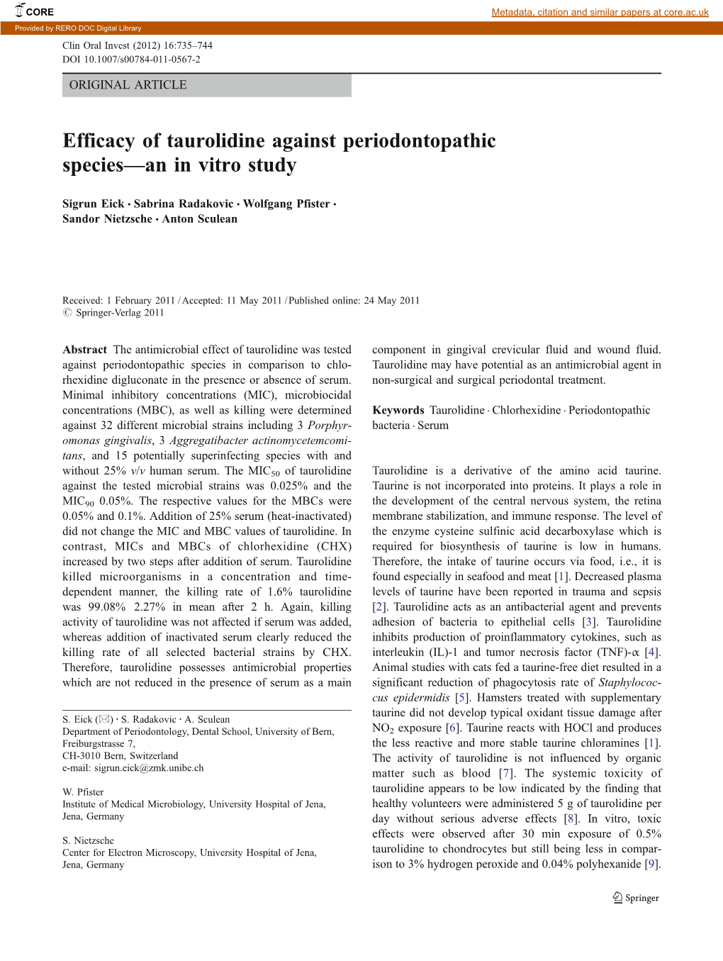 Efficacy of Taurolidine Against Periodontopathic Species—An in Vitro Study