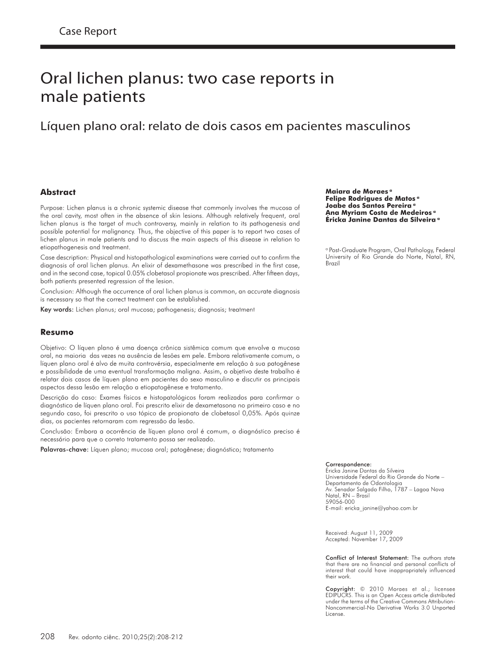Oral Lichen Planus: Two Case Reports in Male Patients