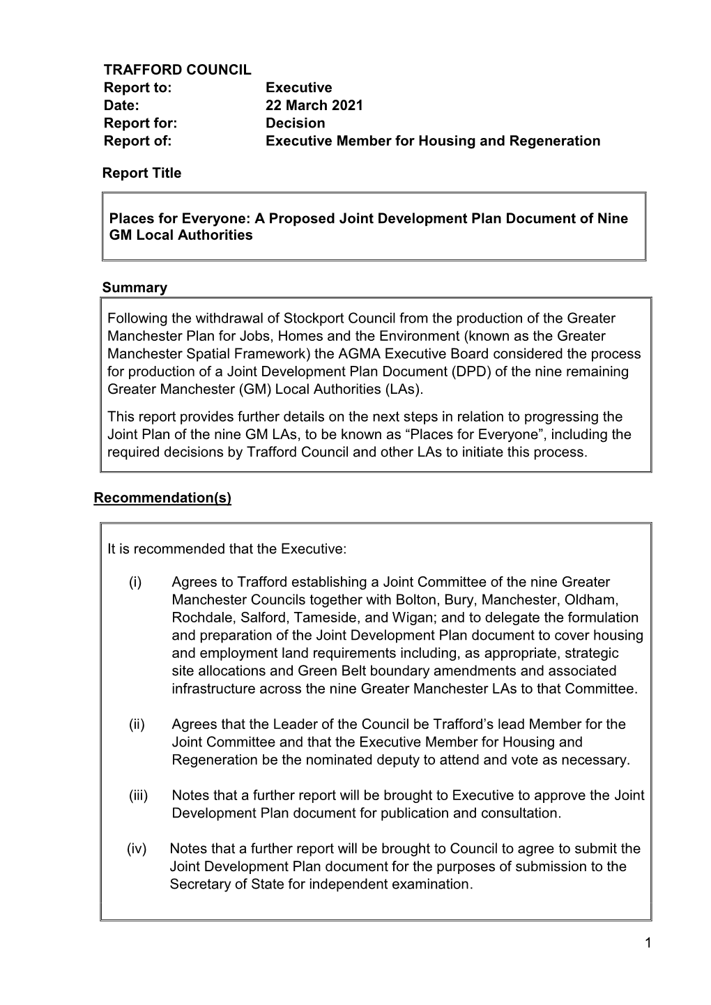 Decision Report Of: Executive Member for Housing and Regeneration