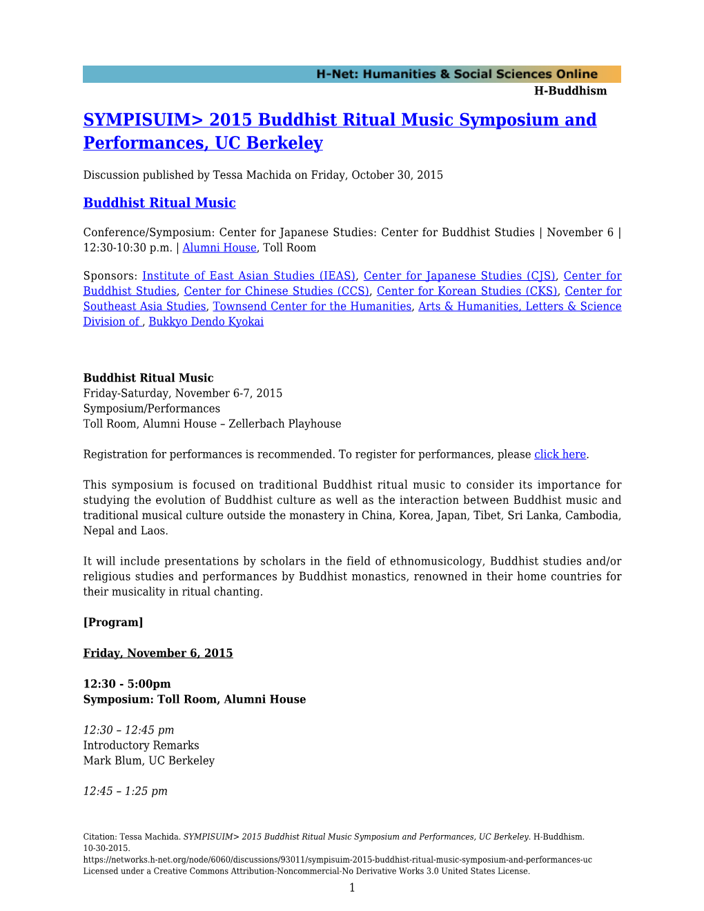 SYMPISUIM> 2015 Buddhist Ritual Music Symposium and Performances, UC Berkeley