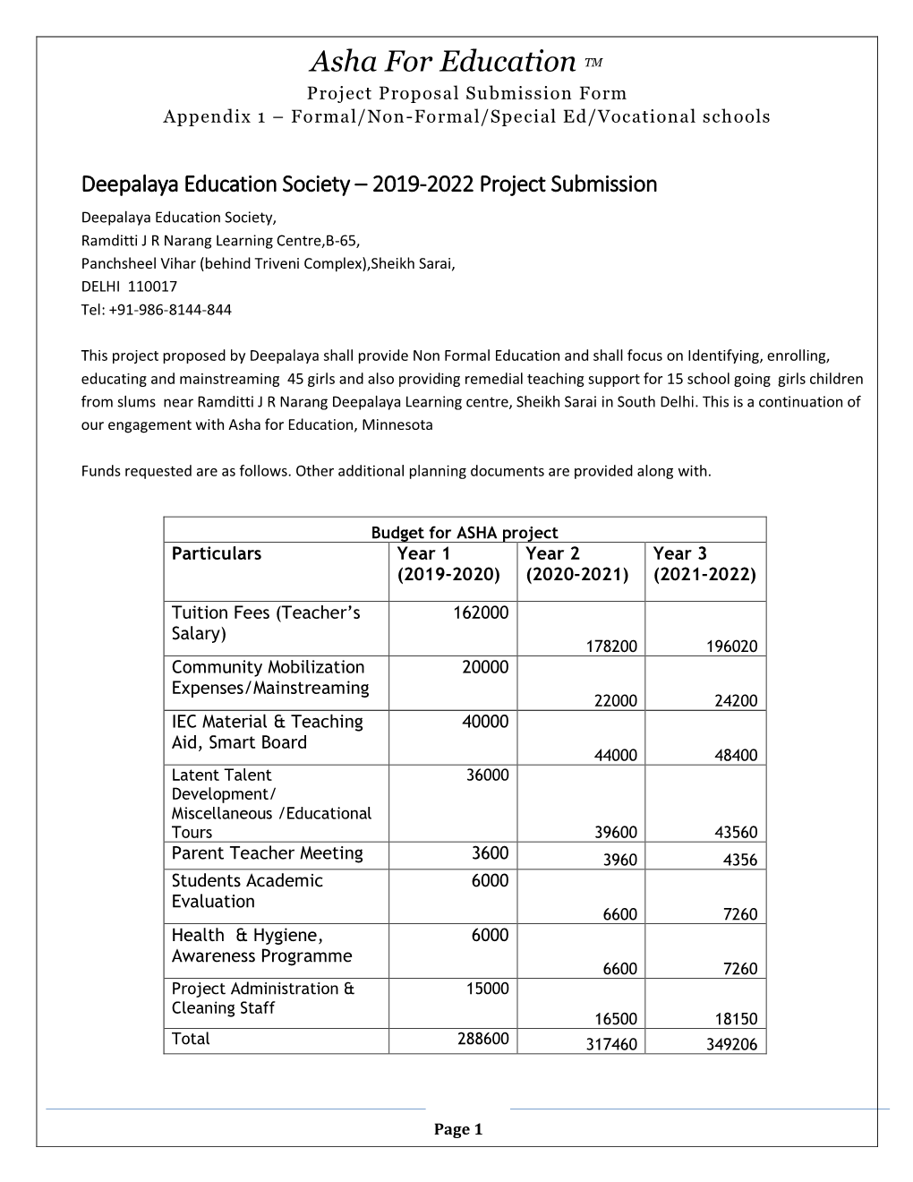 Deepalaya Proposal 2019-22