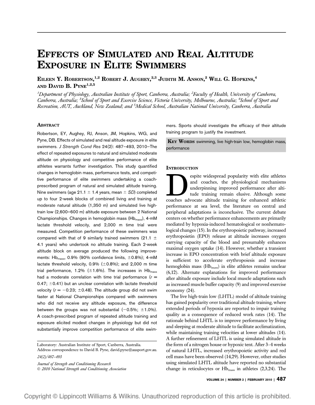 Effects of Simulated and Real Altitude Exposure in Elite Swimmers