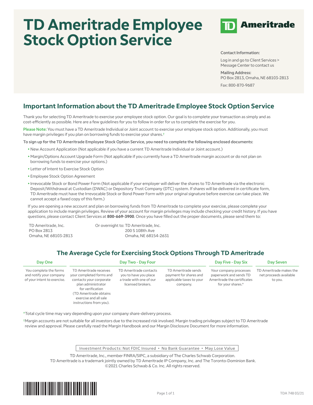 TD Ameritrade Employee Stock Option Service-TDA 0321