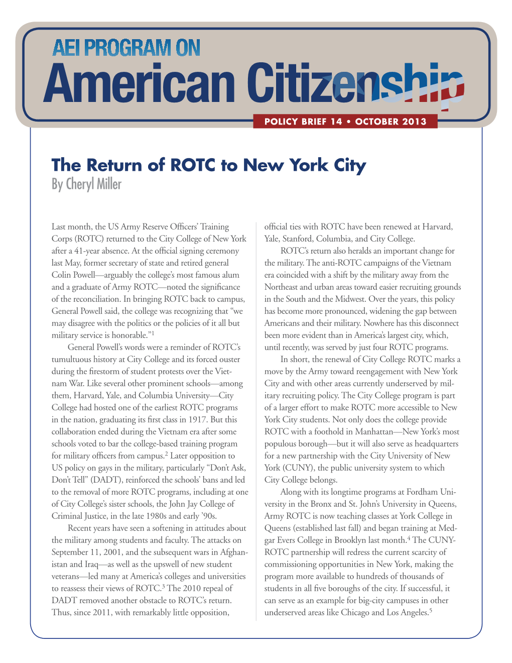 The Return of ROTC to New York City by Cheryl Miller