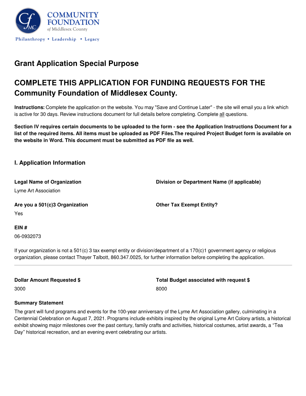 Grant Application Special Purpose COMPLETE THIS APPLICATION