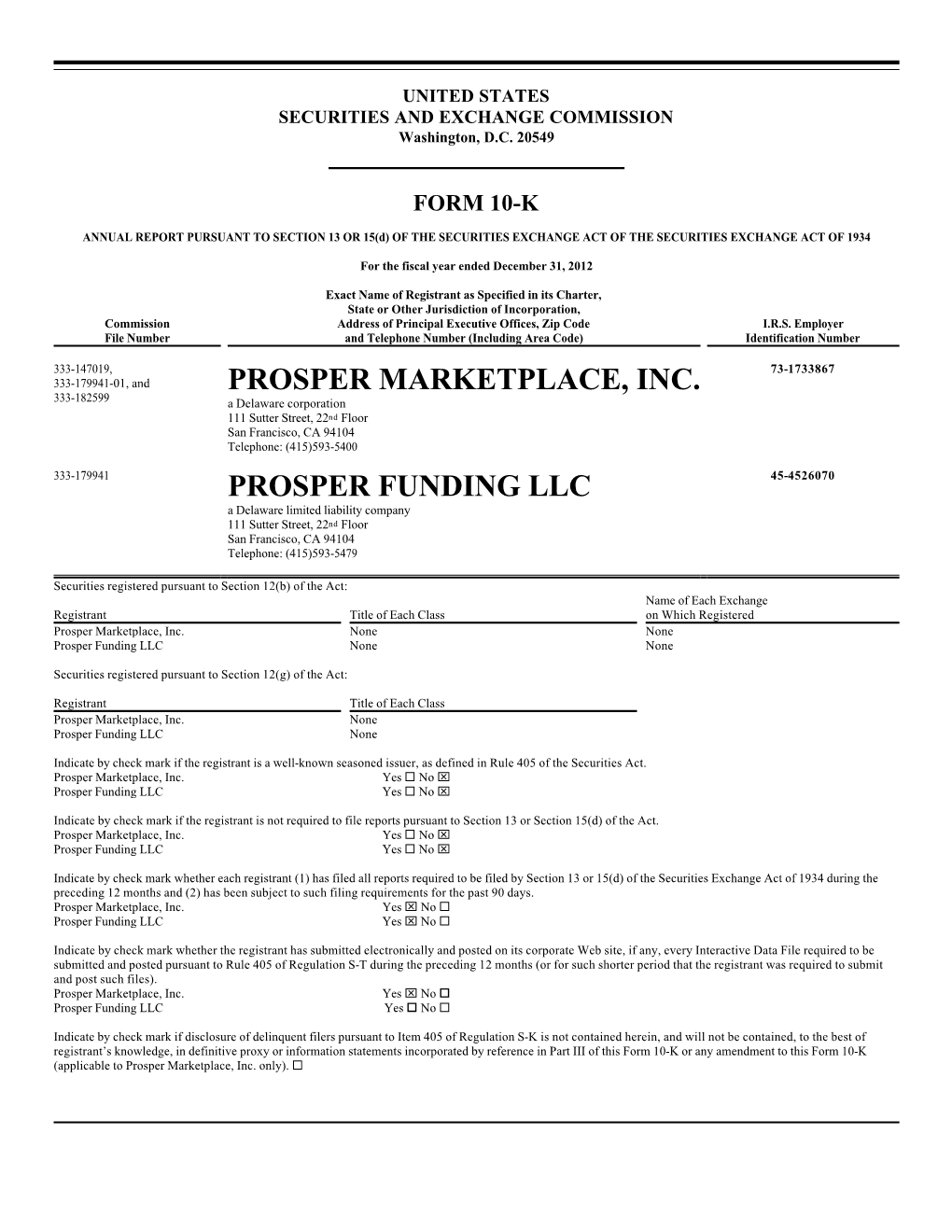 Prosper Marketplace, Inc. Prosper Funding
