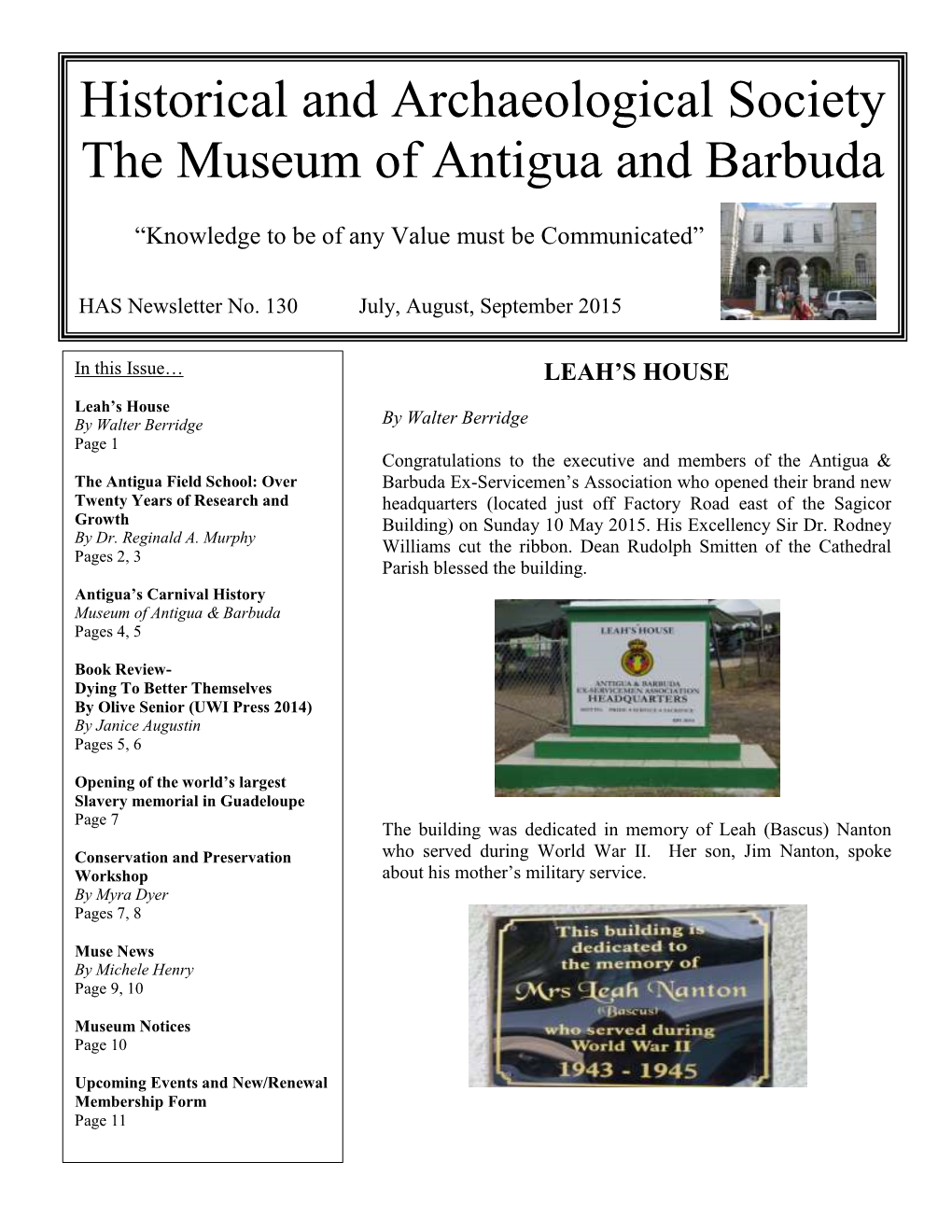 Historical and Archaeological Society the Museum of Antigua and Barbuda