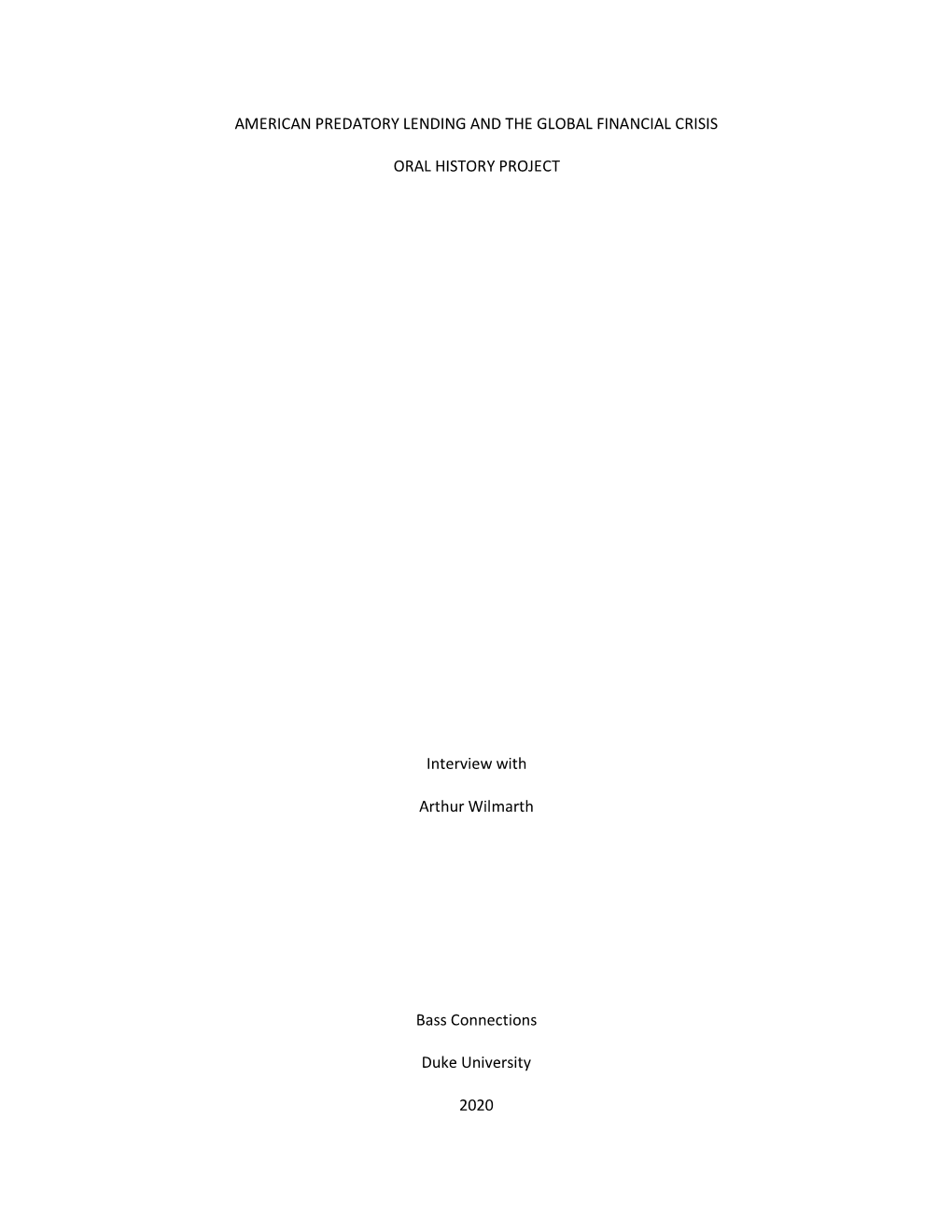 American Predatory Lending and the Global Financial Crisis