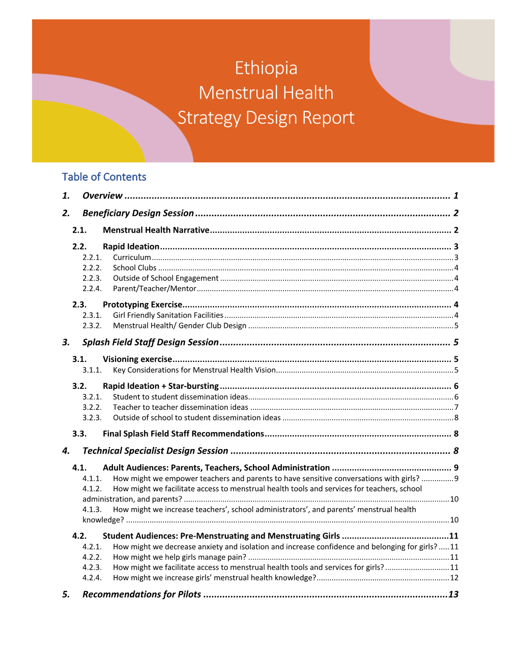 Ethiopia Menstrual Health Strategy Design Report