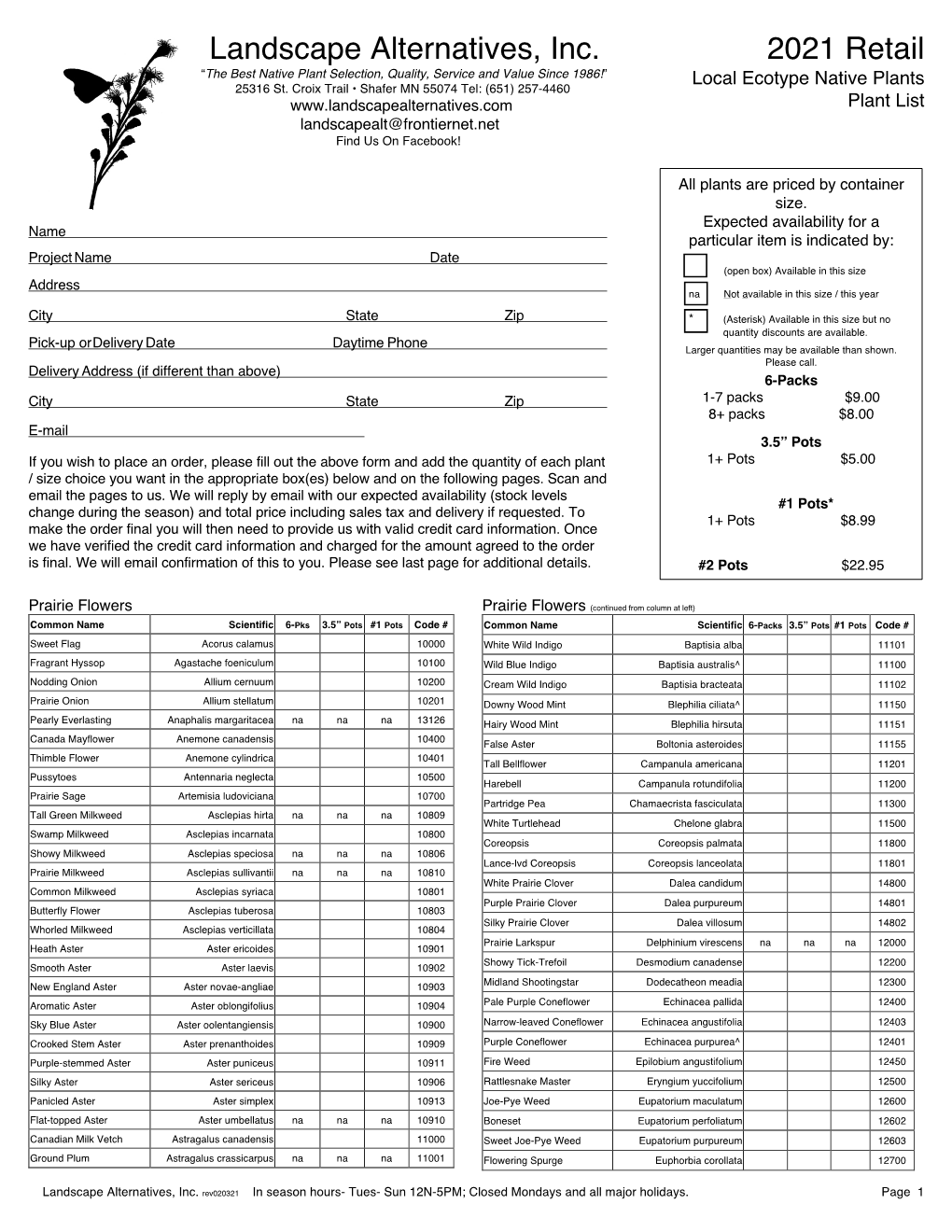 Plant List Landscapealt@Frontiernet.Net Find Us on Facebook!