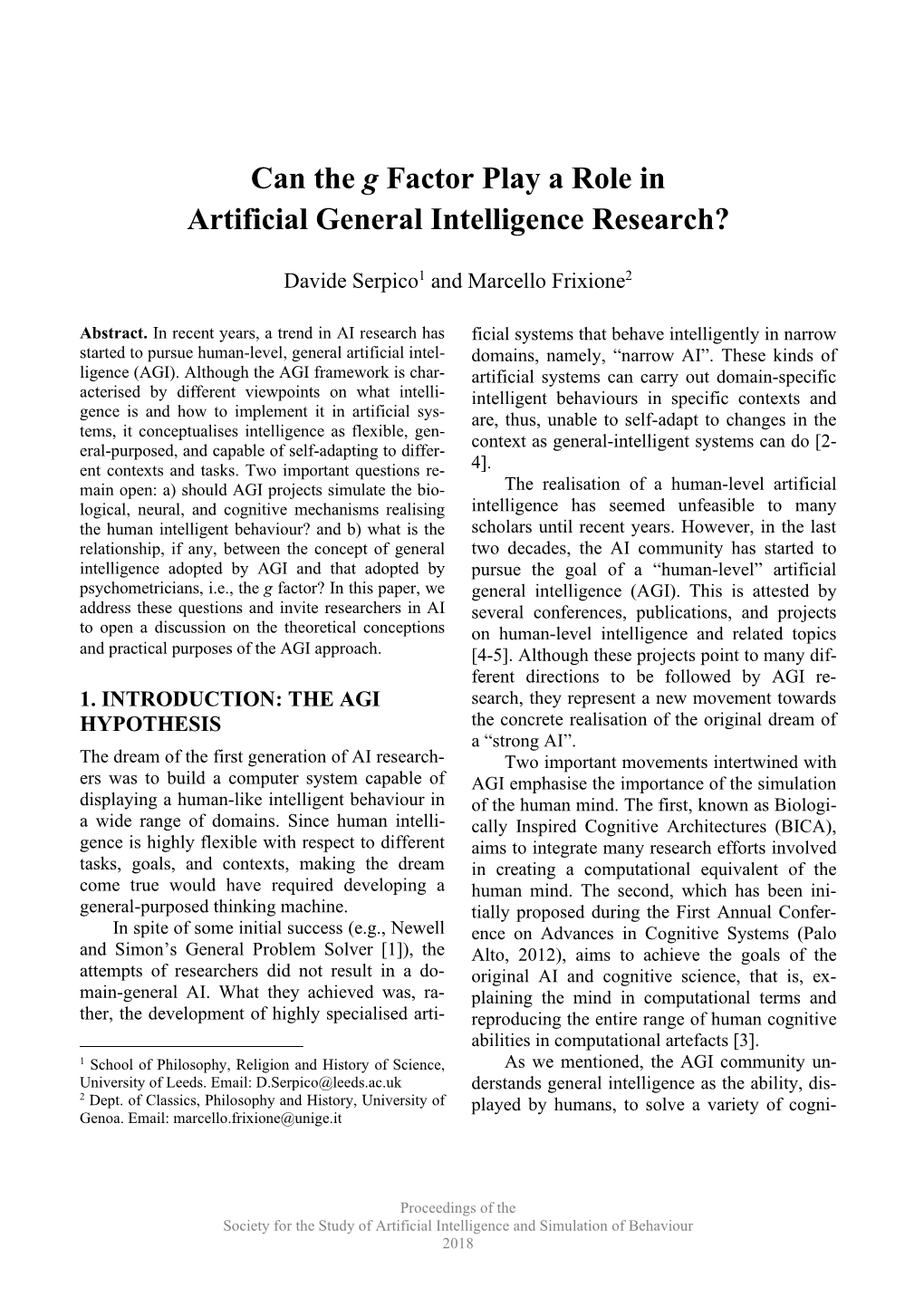 Can the G Factor Play a Role in Artificial General Intelligence Research?