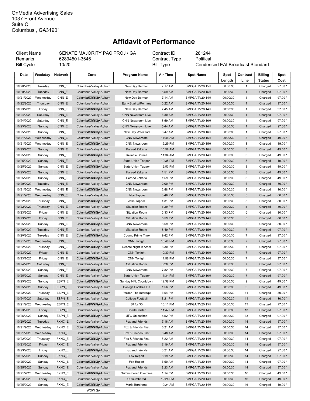 Affidavit of Performance