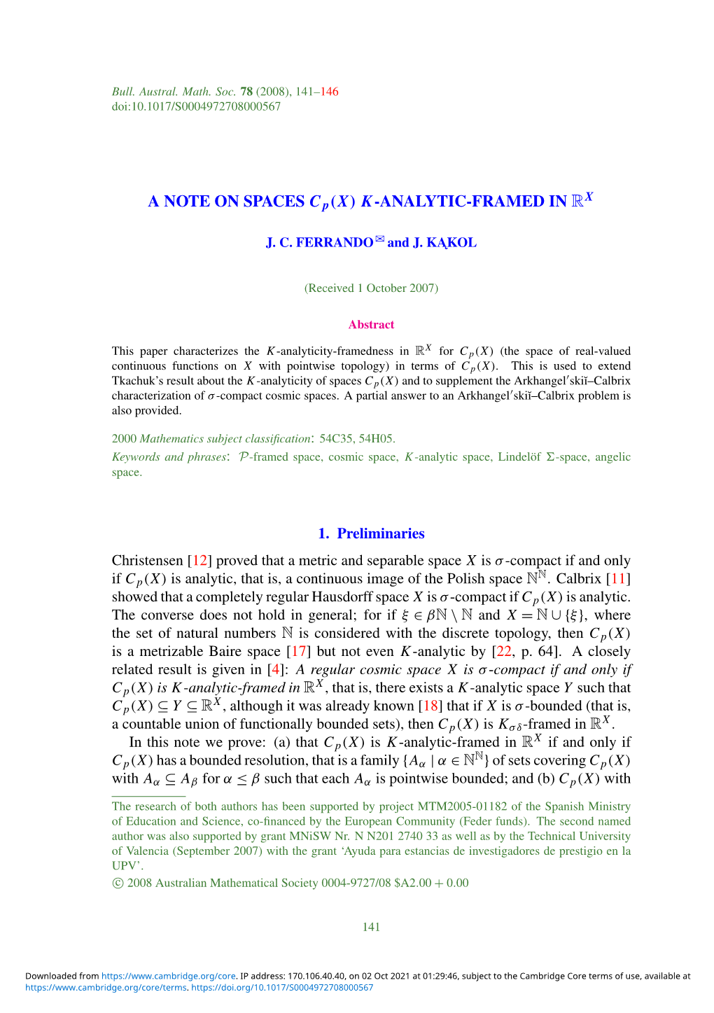 A NOTE on SPACES C P( X) K-ANALYTIC-FRAMED in X
