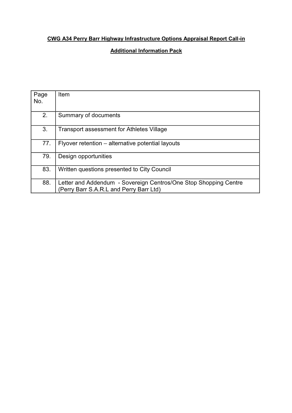 Page No. Item 2. Summary of Documents 3. Transport