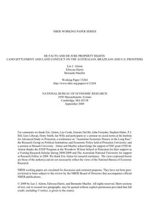 Nber Working Paper Series De Facto and De Jure Property Rights