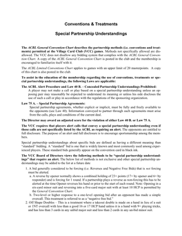 Conventions & Treatments Special Partnership Understandings