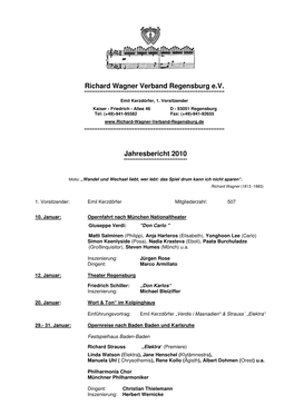 Jahresbericht 2010 Richard Wagner Verband Regensburg E.V