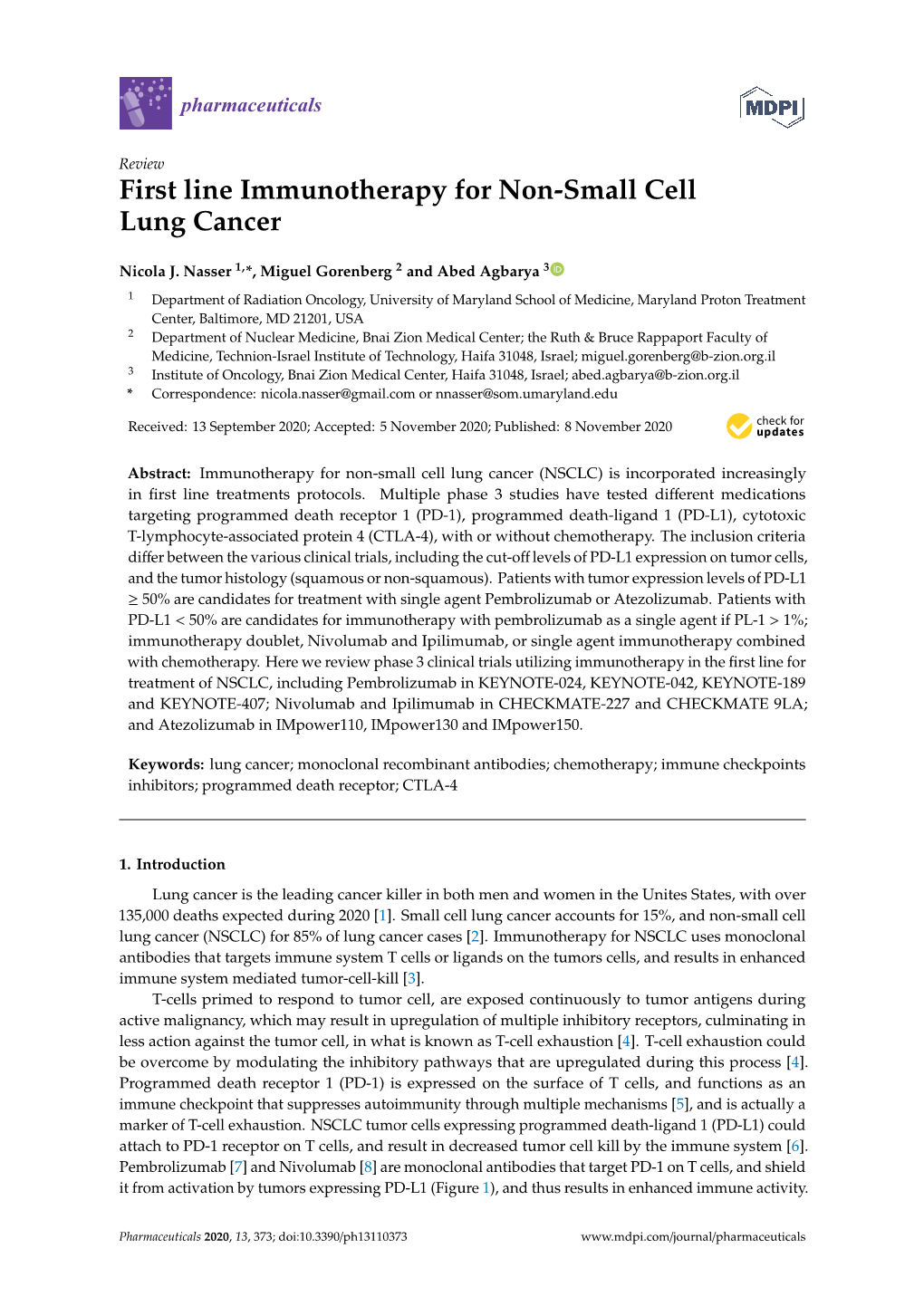 First Line Immunotherapy for Non-Small Cell Lung Cancer