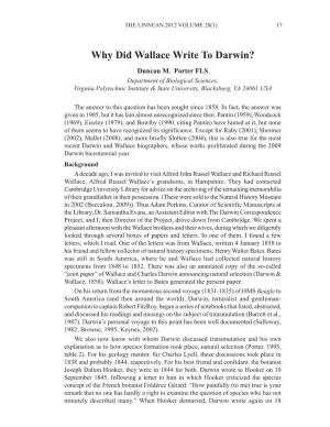 Why Did Wallace Write to Darwin?