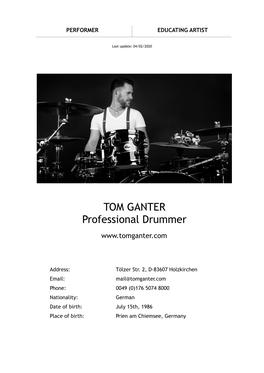 BIO (EN) | Tom Ganter | Drummer